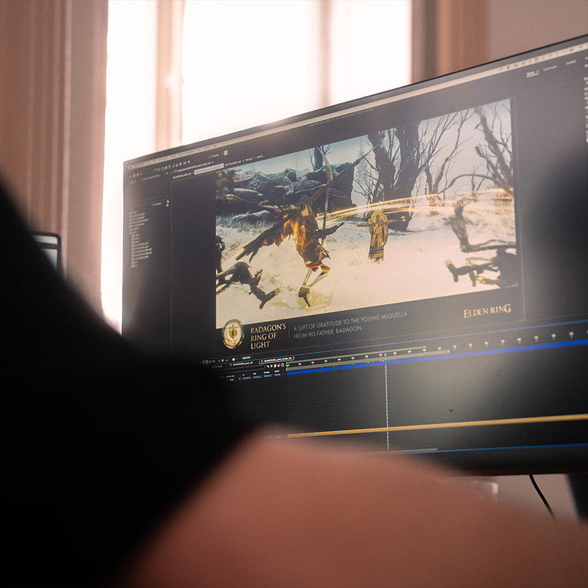 L'équipe Brice&Vince travaillant un motion design sur After Effects pour le jeu-vidéo Elden Ring